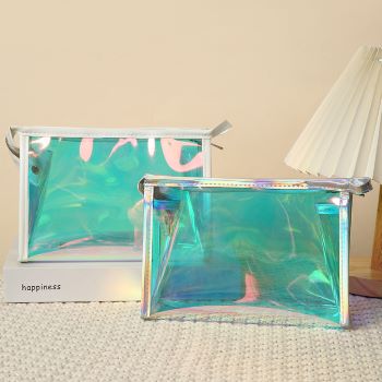 Holographic Waterproof PVC Travel Makeup Bag – GlowVibe Transparent Cosmetic Organizer with Iridescent Zipper for Women
